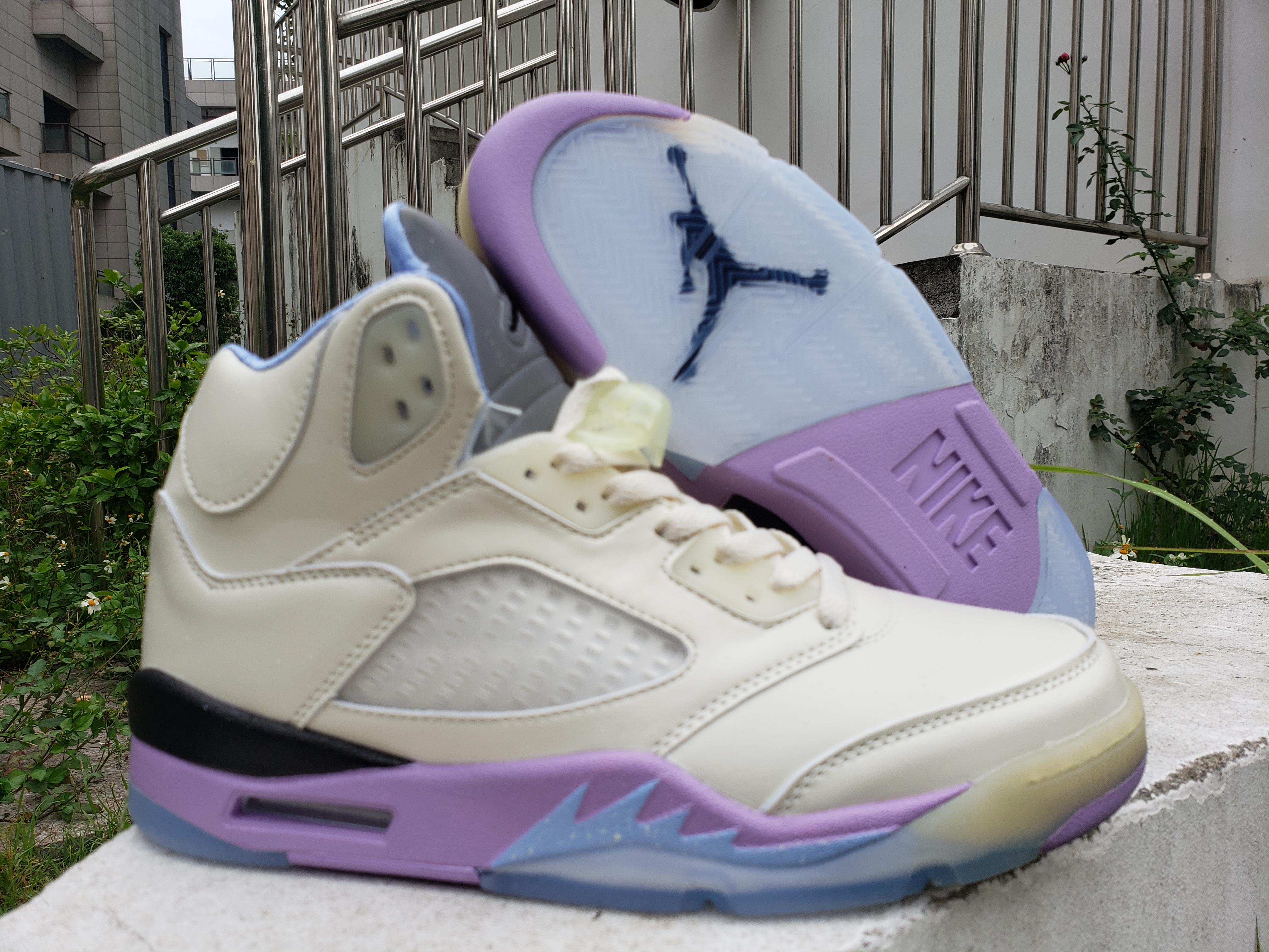 2022 Air Jordan 5 Beign Purple Black Shoes - Click Image to Close